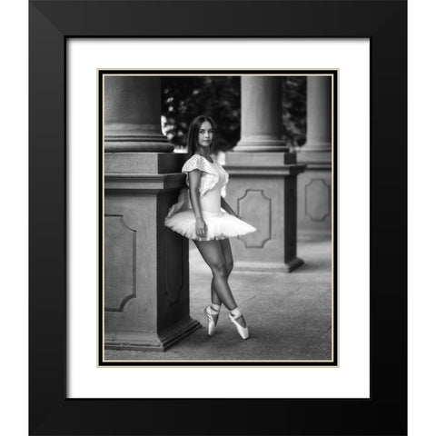Ballerina On The Street Bw Black Modern Wood Framed Art Print with Double Matting by Nanev, Vasil