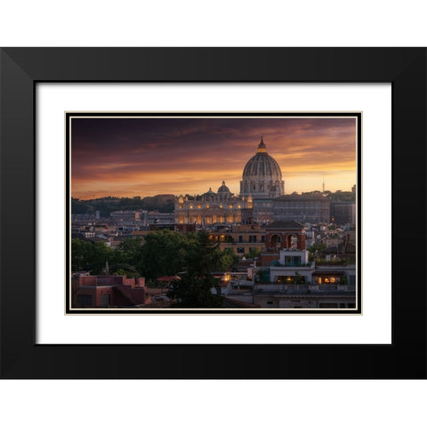 Vatican Sunset Black Modern Wood Framed Art Print with Double Matting by Parejo, Jose