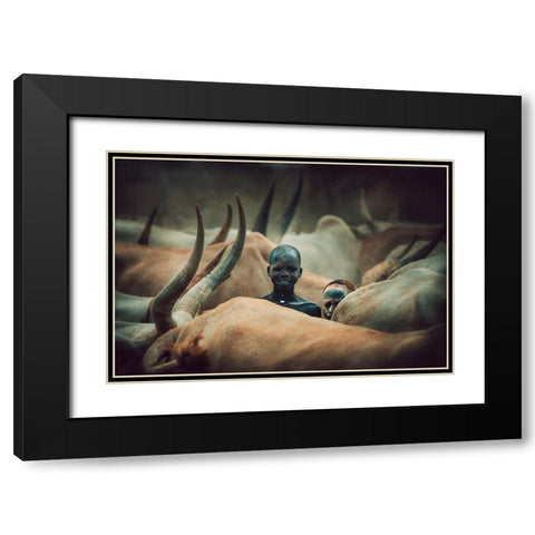 Child Mundari-South Sudan Black Modern Wood Framed Art Print with Double Matting by Yosifov, Svetlin