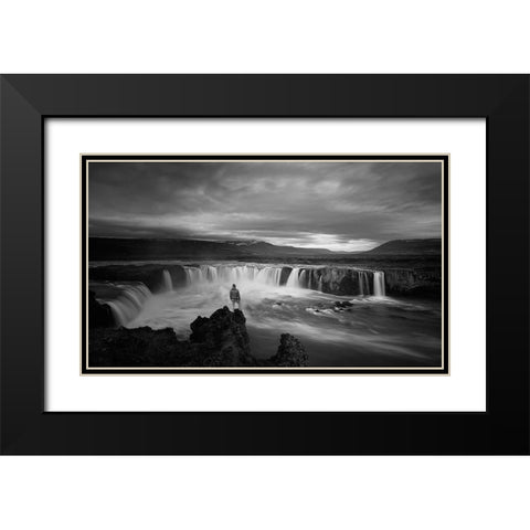 Godafoss Black Modern Wood Framed Art Print with Double Matting by Guo, David