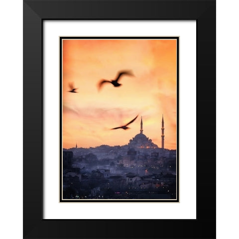 Sunset in Istanbul Black Modern Wood Framed Art Print with Double Matting by Lopez, Bartolome