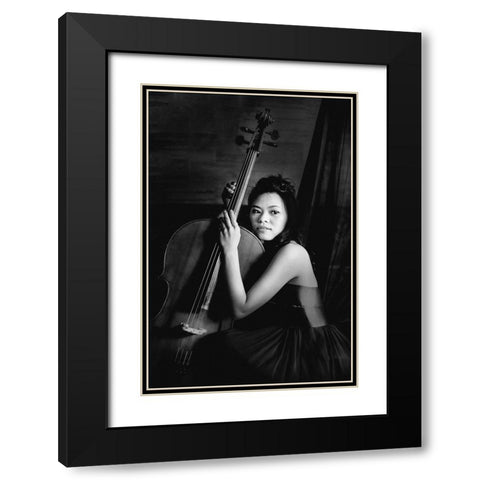 Female cellist Black Modern Wood Framed Art Print with Double Matting by Yamamoto, Eiji
