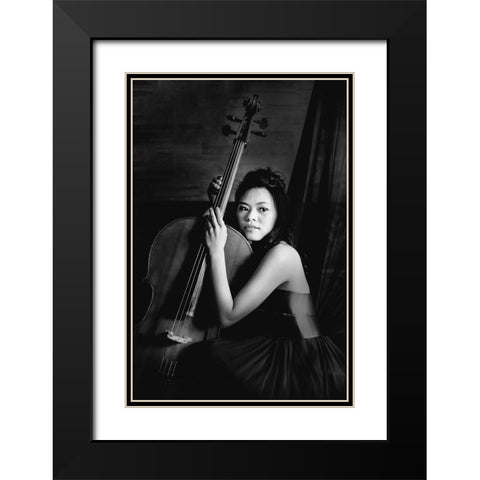 Female cellist Black Modern Wood Framed Art Print with Double Matting by Yamamoto, Eiji