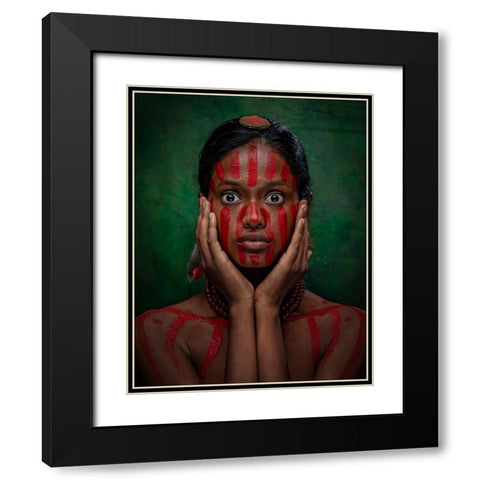 Tribal Fear Black Modern Wood Framed Art Print with Double Matting by Chattopadhyay, Debasish