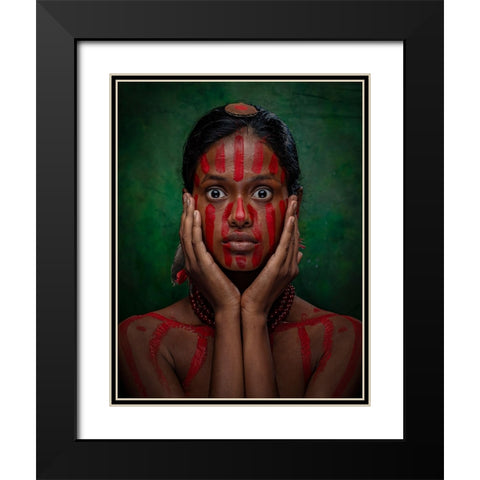 Tribal Fear Black Modern Wood Framed Art Print with Double Matting by Chattopadhyay, Debasish