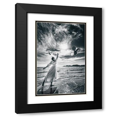 Release The Balloons Black Modern Wood Framed Art Print with Double Matting by Iino, Ken-Ichi