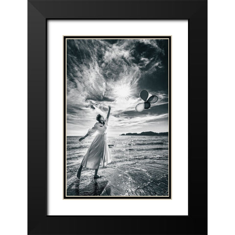 Release The Balloons Black Modern Wood Framed Art Print with Double Matting by Iino, Ken-Ichi