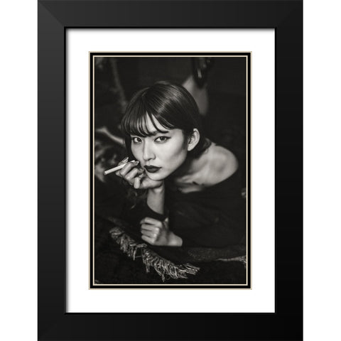 RESTS HER CHIN IN HER HAND Black Modern Wood Framed Art Print with Double Matting by Iino, Ken-Ichi