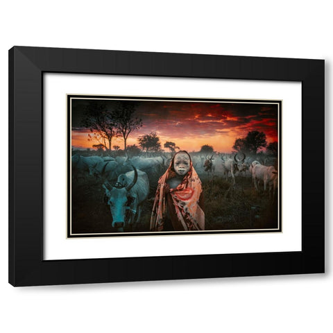 06-53 Morning Mundari, South Sudan Black Modern Wood Framed Art Print with Double Matting by Yosifov, Svetlin