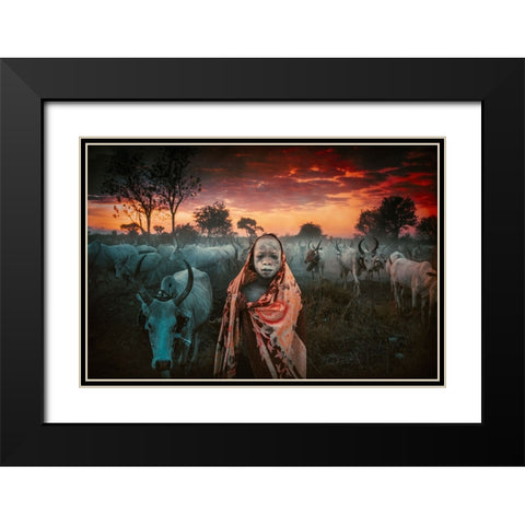 06-53 Morning Mundari, South Sudan Black Modern Wood Framed Art Print with Double Matting by Yosifov, Svetlin