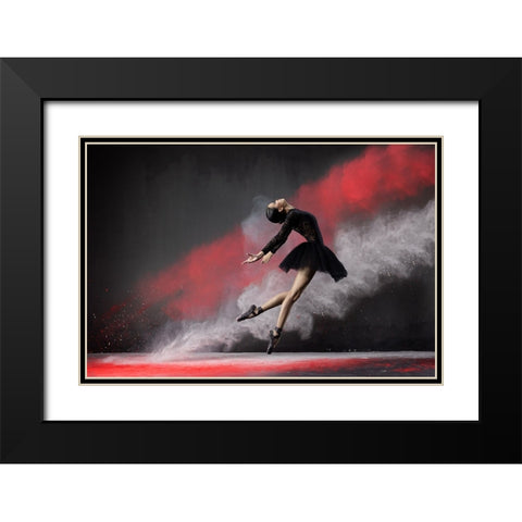 Ballerina Red n White Black Modern Wood Framed Art Print with Double Matting by Suhardjo, Lisdiyanto