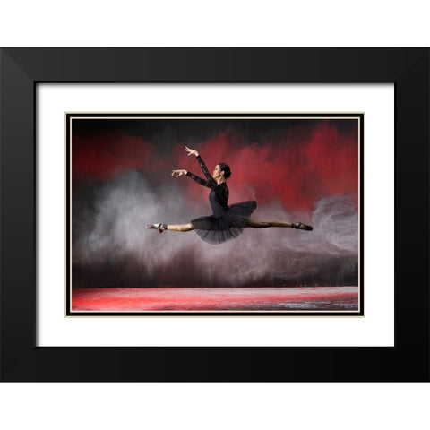 Ballerina Red N White Black Modern Wood Framed Art Print with Double Matting by Suhardjo, Lisdiyanto