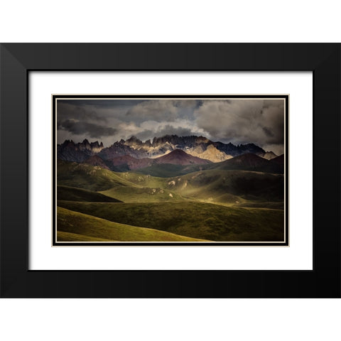 Bayan Har Mountains Sunset Black Modern Wood Framed Art Print with Double Matting by Zhen Yu, James