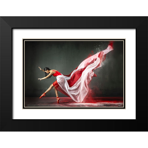 Red And White Balerina 1 Black Modern Wood Framed Art Print with Double Matting by Setiadi, Ajar