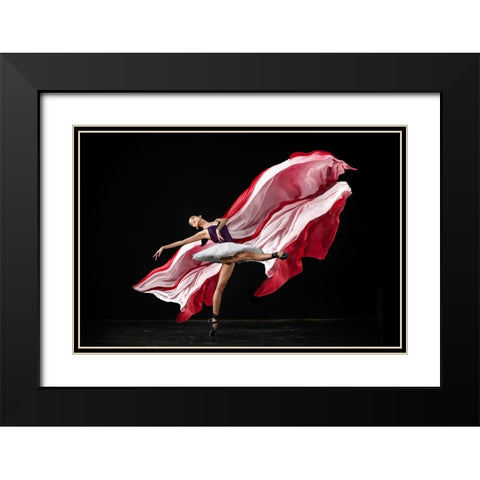 Red And White Balerina Black Modern Wood Framed Art Print with Double Matting by Setiadi, Ajar