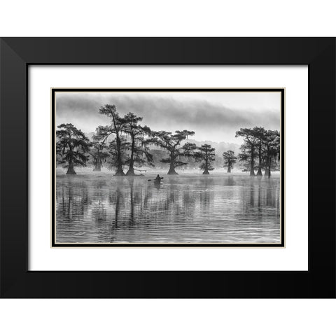 Canoeing Black Modern Wood Framed Art Print with Double Matting by Chang, Jiangping