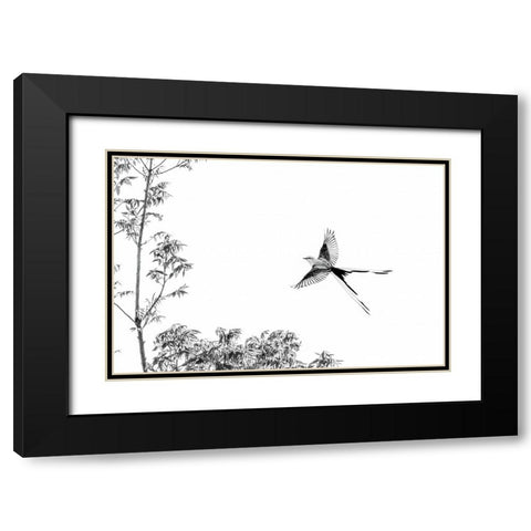 Flying Black Modern Wood Framed Art Print with Double Matting by He, Mike