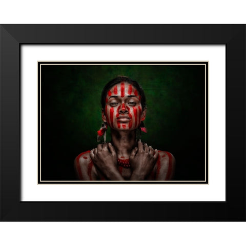 A Tribal Woman Black Modern Wood Framed Art Print with Double Matting by Bhattacharyya, Partha