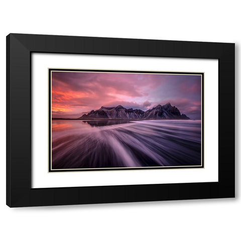 Vestrahorn Sunset Black Modern Wood Framed Art Print with Double Matting by Zhen Yu, James