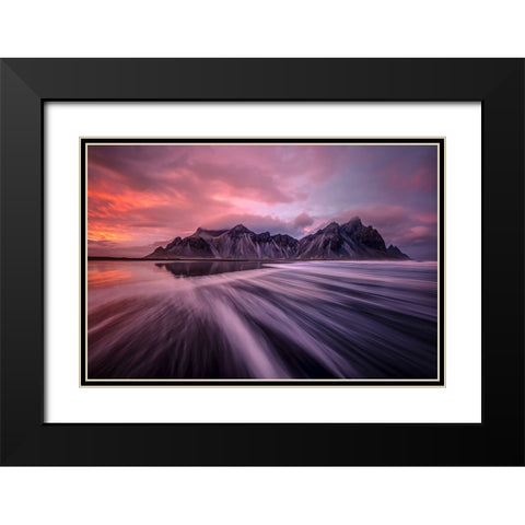Vestrahorn Sunset Black Modern Wood Framed Art Print with Double Matting by Zhen Yu, James