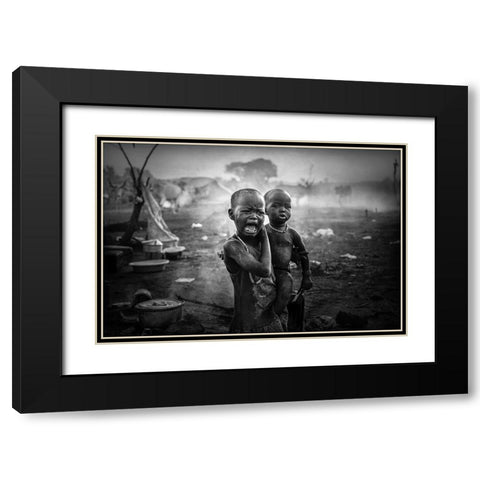 Crying Child Mundari-South Sudan Black Modern Wood Framed Art Print with Double Matting by Yosifov, Svetlin