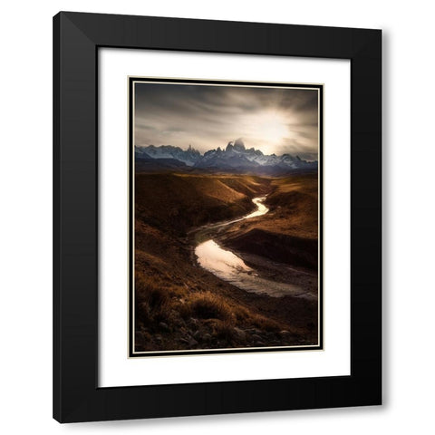 Mountain View Black Modern Wood Framed Art Print with Double Matting by Zhang, Yan