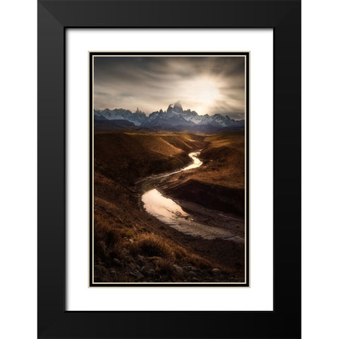 Mountain View Black Modern Wood Framed Art Print with Double Matting by Zhang, Yan