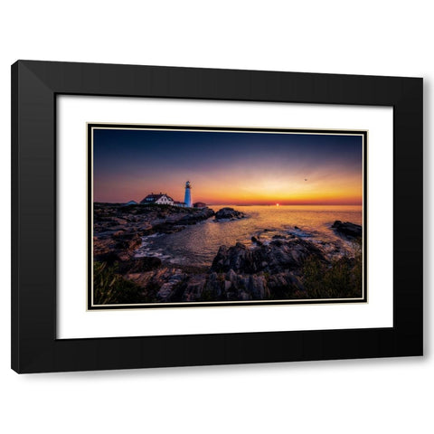 Sunrise By Sea Black Modern Wood Framed Art Print with Double Matting by Zhou, Steven