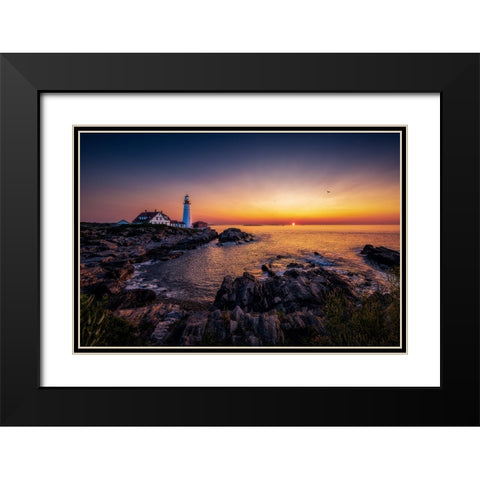 Sunrise By Sea Black Modern Wood Framed Art Print with Double Matting by Zhou, Steven