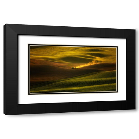 A Tractor In The Palouse Wheat Fields Black Modern Wood Framed Art Print with Double Matting by Zhang, Joan