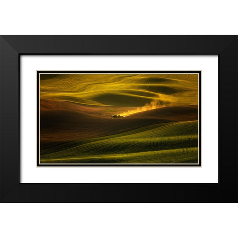 A Tractor In The Palouse Wheat Fields Black Modern Wood Framed Art Print with Double Matting by Zhang, Joan