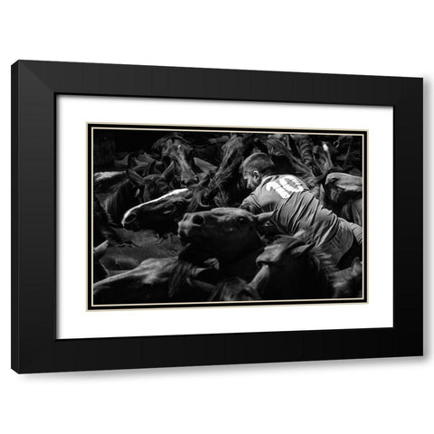 Mounted The Horse (A Rapa Das Bestas) Black Modern Wood Framed Art Print with Double Matting by Pascual Buye, Santiago
