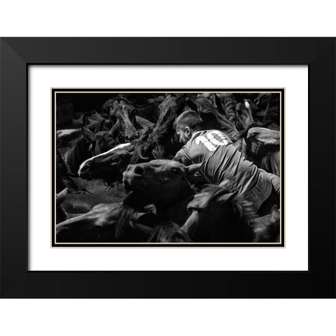 Mounted The Horse (A Rapa Das Bestas) Black Modern Wood Framed Art Print with Double Matting by Pascual Buye, Santiago
