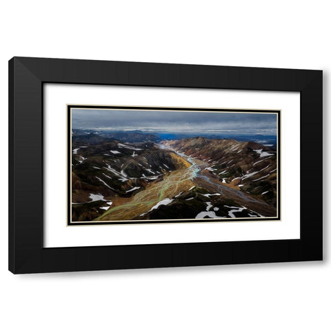 Iceland RIVer To Black Modern Wood Framed Art Print with Double Matting by Bian, James