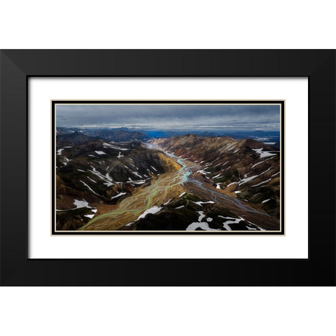 Iceland RIVer To Black Modern Wood Framed Art Print with Double Matting by Bian, James