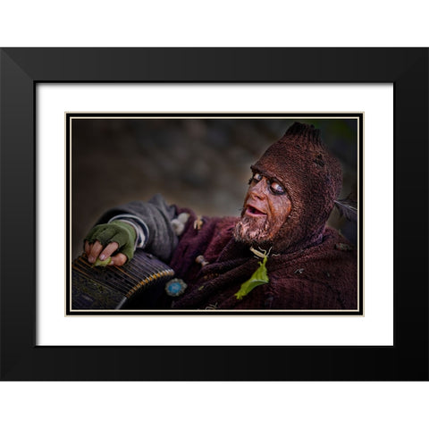 Beggar Black Modern Wood Framed Art Print with Double Matting by Chang, Jiangping
