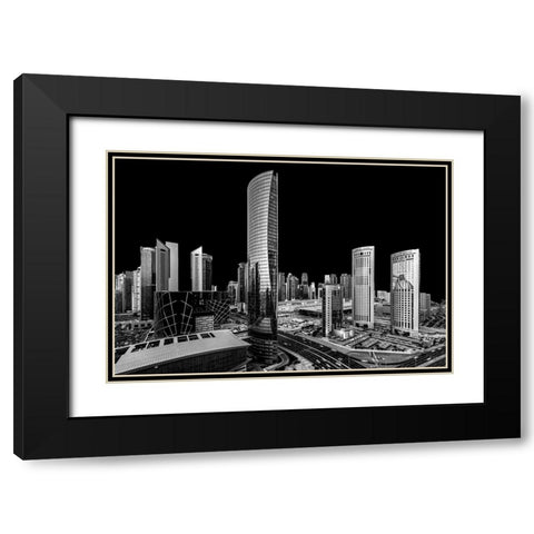City Absolute Black Black Modern Wood Framed Art Print with Double Matting by Allam, Abdelkader
