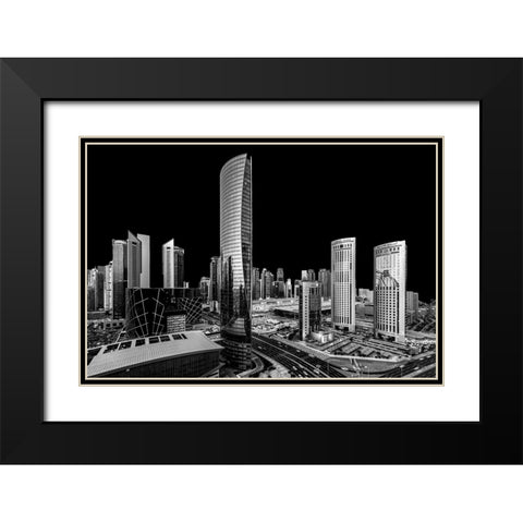 City Absolute Black Black Modern Wood Framed Art Print with Double Matting by Allam, Abdelkader