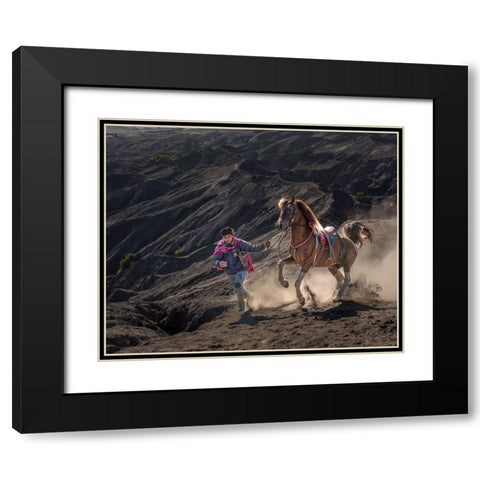 Run Black Modern Wood Framed Art Print with Double Matting by Mikael, Fira