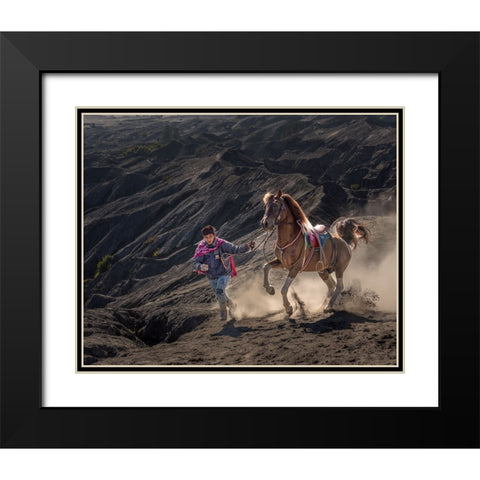 Run Black Modern Wood Framed Art Print with Double Matting by Mikael, Fira