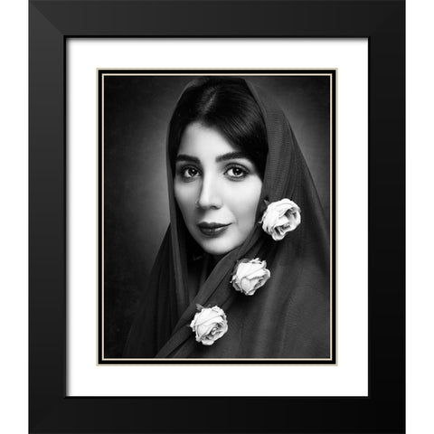 A Girl With Beautiful Flowers Black Modern Wood Framed Art Print with Double Matting by Heydari, Amir