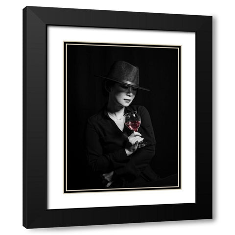 Woman And Wine Black Modern Wood Framed Art Print with Double Matting by Wang, Jeff