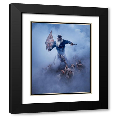 Wayang Dance Black Modern Wood Framed Art Print with Double Matting by Herliyanto, Gatot