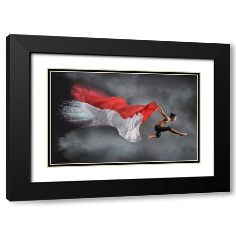 Jumper Man Black Modern Wood Framed Art Print with Double Matting by Aditya, Rawisyah