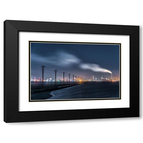 Undersea Power Pole And Factory Black Modern Wood Framed Art Print with Double Matting by Hara, Tomoshi