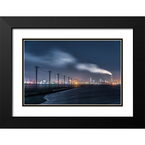 Undersea Power Pole And Factory Black Modern Wood Framed Art Print with Double Matting by Hara, Tomoshi