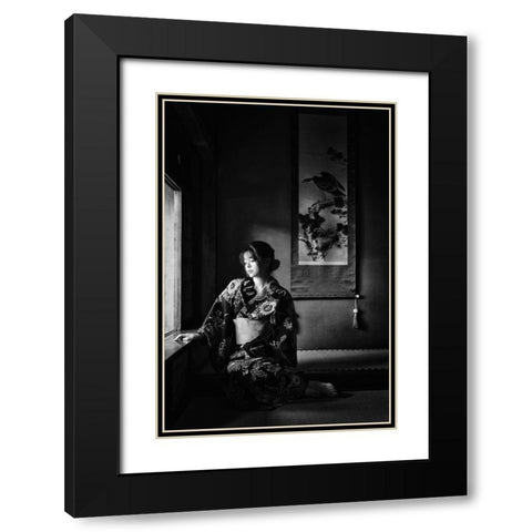 Yuuka Black Modern Wood Framed Art Print with Double Matting by Washimi, Masatoshi