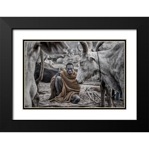 In A Mundari Cattle Camp - South Sudan Black Modern Wood Framed Art Print with Double Matting by Inazio Kuesta, Joxe