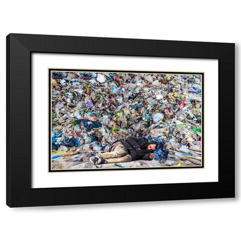 The Sleeping Man Black Modern Wood Framed Art Print with Double Matting by Dan, Ciupureanu