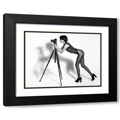 Curious Lady Black Modern Wood Framed Art Print with Double Matting by Tejada, Cesar